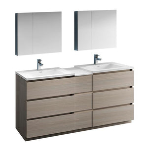 Fresca Lazzaro 72" Gray Wood Double Sink Bath Vanity Set w/ Cabinet & Faucet FVN93-301230MGO-D-FFT1030BN