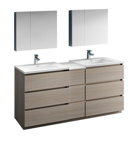 Image of Fresca Lazzaro 72" Gray Wood Double Sink Bath Vanity Set w/ Cabinet & Faucet FVN93-301230MGO-D-FFT1030BN