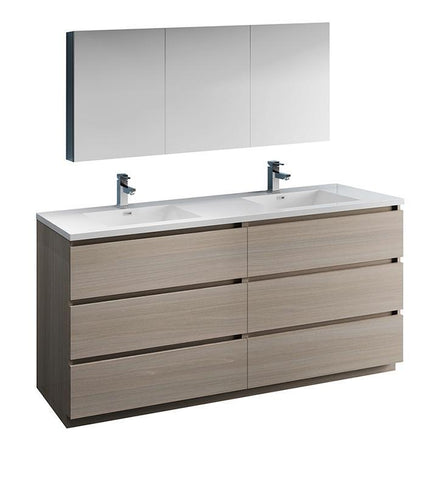 Image of Fresca Lazzaro 72" Gray Wood Double Sink Bath Vanity Set w/ Cabinet & Faucet FVN93-3636MGO-D-FFT1030BN