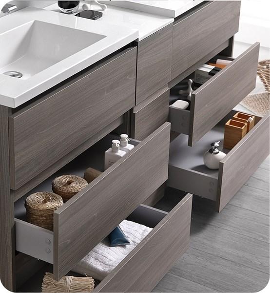 Fresca Lazzaro 72" Gray Wood Free Standing Double Sink Modern Bathroom Cabinet w/ Integrated Sinks | FCB93-301230MGO-D-I