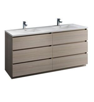 Fresca Lazzaro 72" Gray Wood Free Standing Modern Bathroom Cabinet w/ Integrated Double Sink | FCB93-3636MGO-D-I