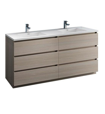 Image of Fresca Lazzaro 72" Gray Wood Free Standing Modern Bathroom Cabinet w/ Integrated Double Sink | FCB93-3636MGO-D-I