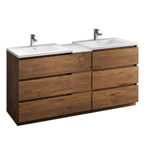 Fresca Lazzaro 72" Rosewood Free Standing Double Sink Modern Bathroom Cabinet w/ Integrated Sinks | FCB93-301230RW-D-I