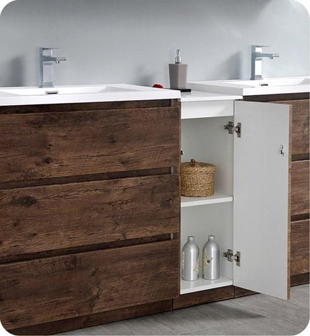 Image of Fresca Lazzaro 72" Rosewood Free Standing Double Sink Modern Bathroom Cabinet w/ Integrated Sinks | FCB93-301230RW-D-I