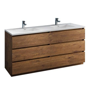 Fresca Lazzaro 72" Rosewood Free Standing Modern Bathroom Cabinet w/ Integrated Double Sink | FCB93-3636RW-D-I