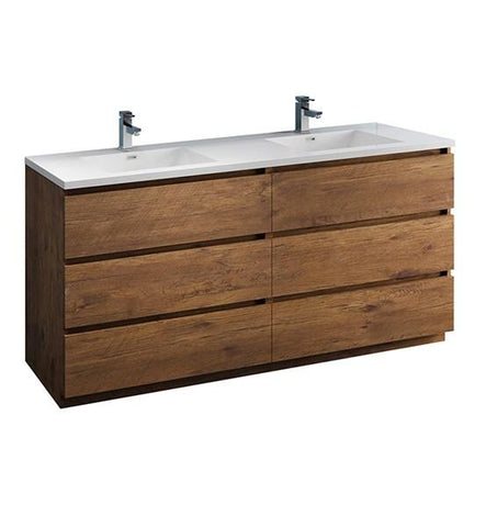Image of Fresca Lazzaro 72" Rosewood Free Standing Modern Bathroom Cabinet w/ Integrated Double Sink | FCB93-3636RW-D-I