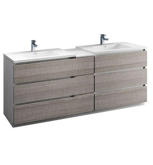 Fresca Lazzaro 84" Glossy Ash Gray Free Standing Double Sink Modern Bathroom Cabinet w/ Integrated Sinks | FCB93-361236HA-D-I