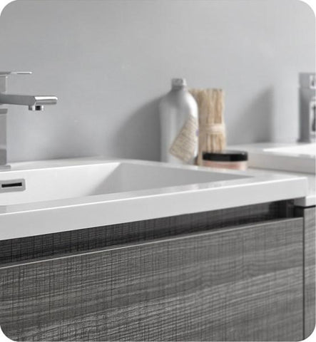 Image of Fresca Lazzaro 84" Glossy Ash Gray Free Standing Double Sink Modern Bathroom Cabinet w/ Integrated Sinks | FCB93-361236HA-D-I