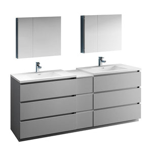 Fresca Lazzaro 84" Gray Double Sink Bath Bowl Vanity Set w/ Cabinet & Faucet FVN93-361236GR-D-FFT1030BN