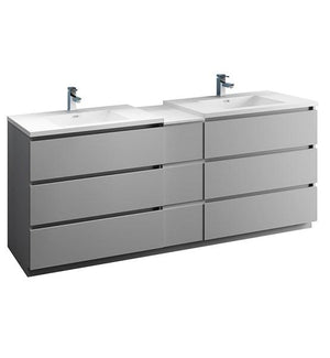 Fresca Lazzaro 84" Gray Free Standing Double Sink Modern Bathroom Cabinet w/ Integrated Sinks | FCB93-361236GR-D-I