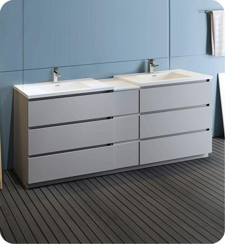 Image of Fresca Lazzaro 84" Gray Free Standing Double Sink Modern Bathroom Cabinet w/ Integrated Sinks | FCB93-361236GR-D-I