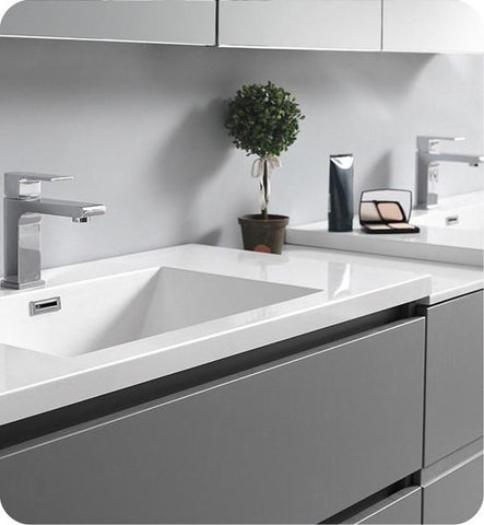 Image of Fresca Lazzaro 84" Gray Free Standing Double Sink Modern Bathroom Cabinet w/ Integrated Sinks | FCB93-361236GR-D-I