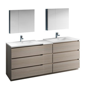 Fresca Lazzaro 84" Gray Wood Double Sink Bath Vanity Set w/ Cabinet & Faucet FVN93-361236MGO-D-FFT1030BN