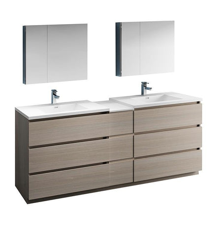 Image of Fresca Lazzaro 84" Gray Wood Double Sink Bath Vanity Set w/ Cabinet & Faucet FVN93-361236MGO-D-FFT1030BN