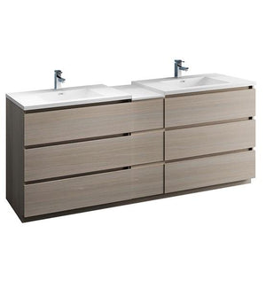 Fresca Lazzaro 84" Gray Wood Free Standing Double Sink Modern Bathroom Cabinet w/ Integrated Sinks | FCB93-361236MGO-D-I