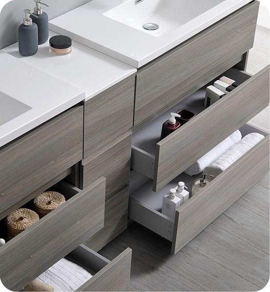 Fresca Lazzaro 84" Gray Wood Free Standing Double Sink Modern Bathroom Cabinet w/ Integrated Sinks | FCB93-361236MGO-D-I