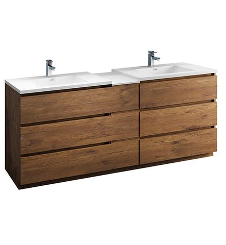 Image of Fresca Lazzaro 84" Rosewood Free Standing Double Sink Modern Bathroom Cabinet w/ Integrated Sinks | FCB93-361236RW-D-I