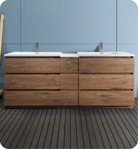 Image of Fresca Lazzaro 84" Rosewood Free Standing Double Sink Modern Bathroom Cabinet w/ Integrated Sinks | FCB93-361236RW-D-I