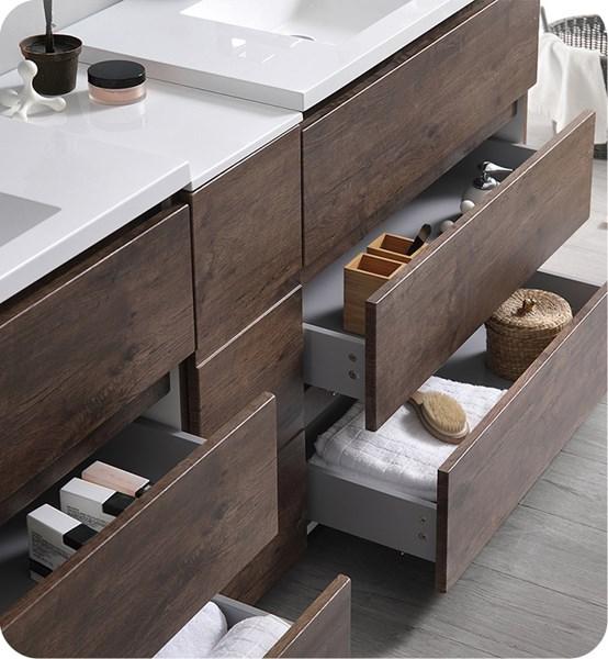 Fresca Lazzaro 84" Rosewood Free Standing Double Sink Modern Bathroom Cabinet w/ Integrated Sinks | FCB93-361236RW-D-I