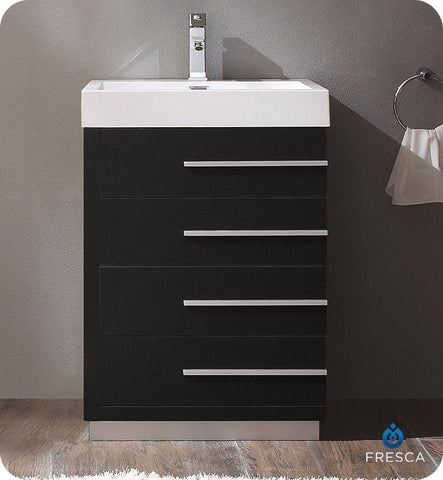 Image of Fresca Livello 24" Black Modern Bathroom Cabinet w/ Integrated Sink FCB8024BW-I