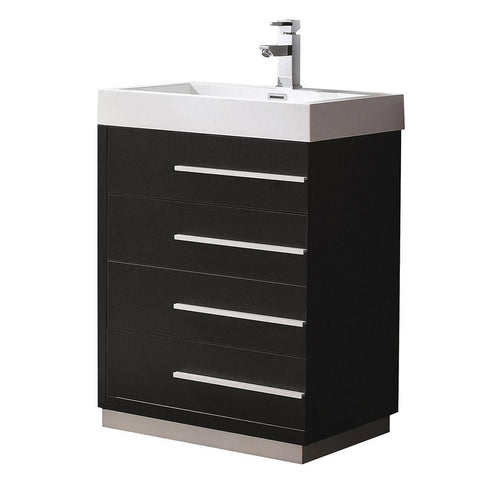 Image of Fresca Livello 24" Black Modern Bathroom Cabinet w/ Integrated Sink FCB8024BW-I