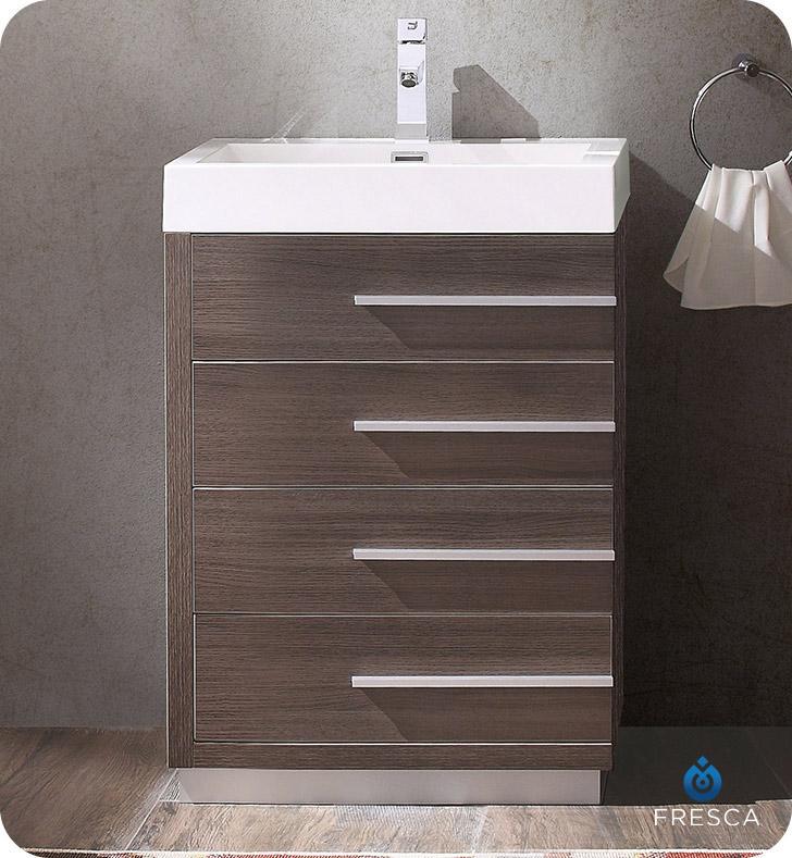Fresca Livello 24" Gray Oak Modern Bathroom Cabinet w/ Integrated Sink FCB8024GO-I