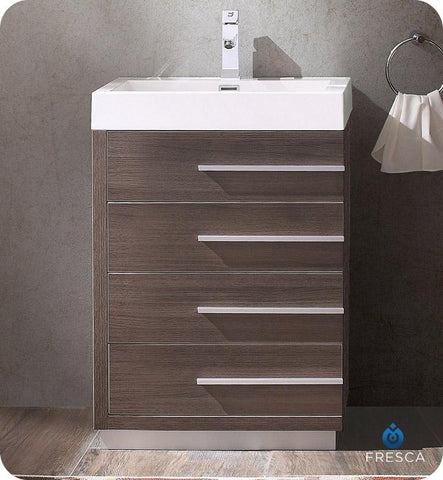 Image of Fresca Livello 24" Gray Oak Modern Bathroom Cabinet w/ Integrated Sink FCB8024GO-I