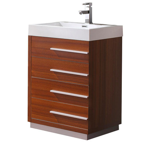 Image of Fresca Livello 24" Teak Modern Bathroom Cabinet w/ Integrated Sink FCB8024TK-I