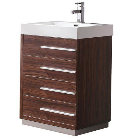 Image of Fresca Livello 24" Walnut Modern Bathroom Cabinet w/ Integrated Sink FCB8024GW-I