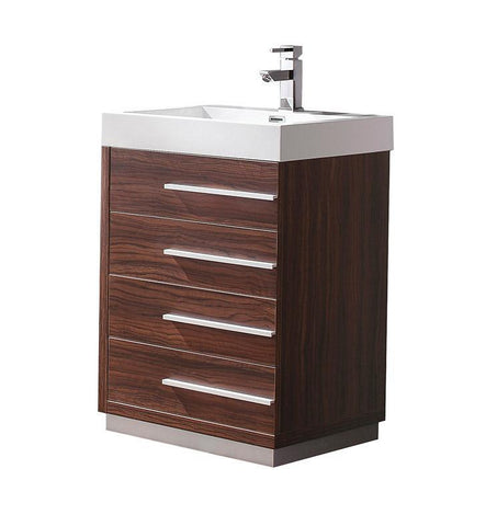 Image of Fresca Livello 24" Walnut Modern Bathroom Cabinet w/ Integrated Sink FCB8024GW-I