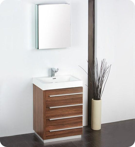 Image of Fresca Livello 24" Walnut Modern Bathroom Vanity w/ Medicine Cabinet | FVN8024GW
