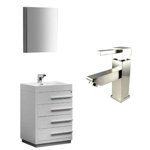 Image of Fresca Livello 24" White Modern Bathroom Vanity w/ Medicine Cabinet FVN8024 FVN8024WH-FFT1030BN