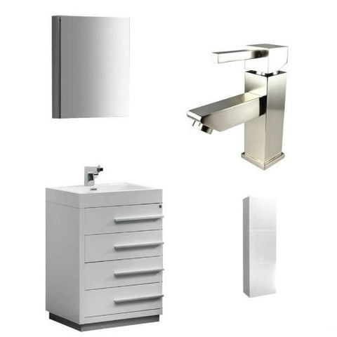 Image of Fresca Livello 24" White Modern Bathroom Vanity w/ Medicine Cabinet FVN8024 FVN8024WH-FFT1030BN-FST8090WH