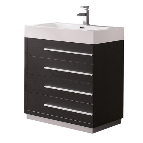 Image of Fresca Livello 30" Black Modern Bathroom Cabinet w/ Integrated Sink FCB8030BW-I