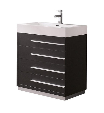 Image of Fresca Livello 30" Black Modern Bathroom Cabinet w/ Integrated Sink FCB8030BW-I
