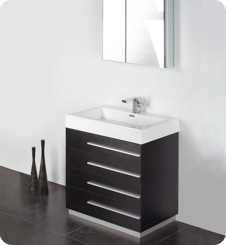 Image of Fresca Livello 30" Black Modern Bathroom Vanity w/ Medicine Cabinet | FVN8030BW