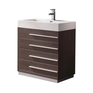 Fresca Livello 30" Gray Oak Modern Bathroom Cabinet w/ Integrated Sink FCB8030GO-I