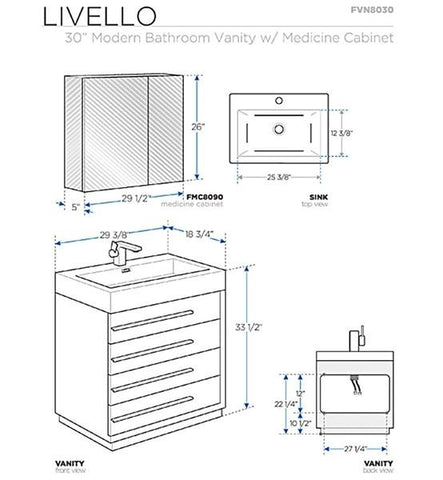 Image of Fresca Livello 30" Gray Oak Modern Bathroom Vanity w/ Medicine Cabinet | FVN8030GO