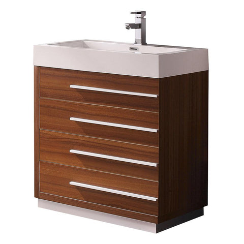 Image of Fresca Livello 30" Teak Modern Bathroom Cabinet w/ Integrated Sink FCB8030TK-I