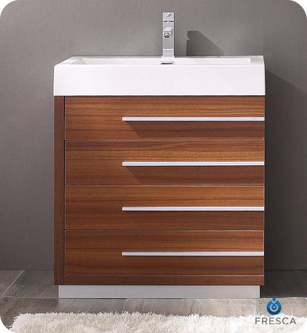 Image of Fresca Livello 30" Teak Modern Bathroom Cabinet w/ Integrated Sink FCB8030TK-I