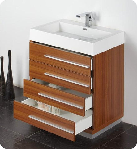 Image of Fresca Livello 30" Teak Modern Bathroom Vanity w/ Medicine Cabinet | FVN8030TK FVN8030TK