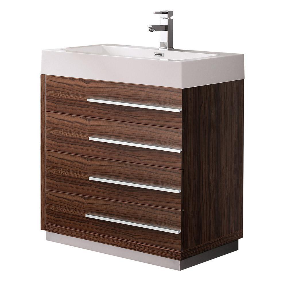 Fresca Livello 30" Walnut Modern Bathroom Cabinet w/ Integrated Sink FCB8030GW-I