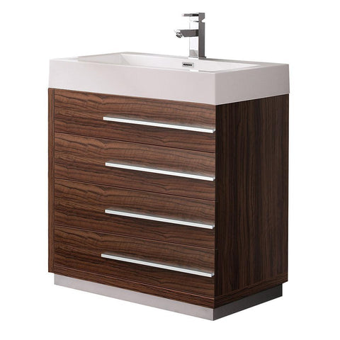 Image of Fresca Livello 30" Walnut Modern Bathroom Cabinet w/ Integrated Sink FCB8030GW-I