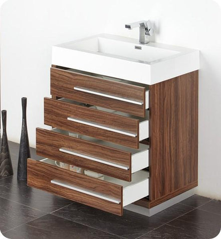Image of Fresca Livello 30" Walnut Modern Bathroom Vanity w/ Medicine Cabinet | FVN8030GW