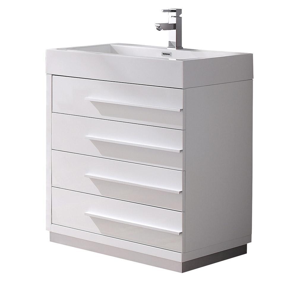 Fresca Livello 30" White Modern Bathroom Cabinet w/ Integrated Sink FCB8030WH-I