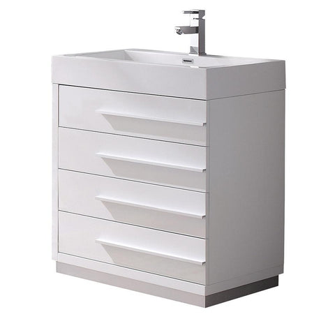 Image of Fresca Livello 30" White Modern Bathroom Cabinet w/ Integrated Sink FCB8030WH-I