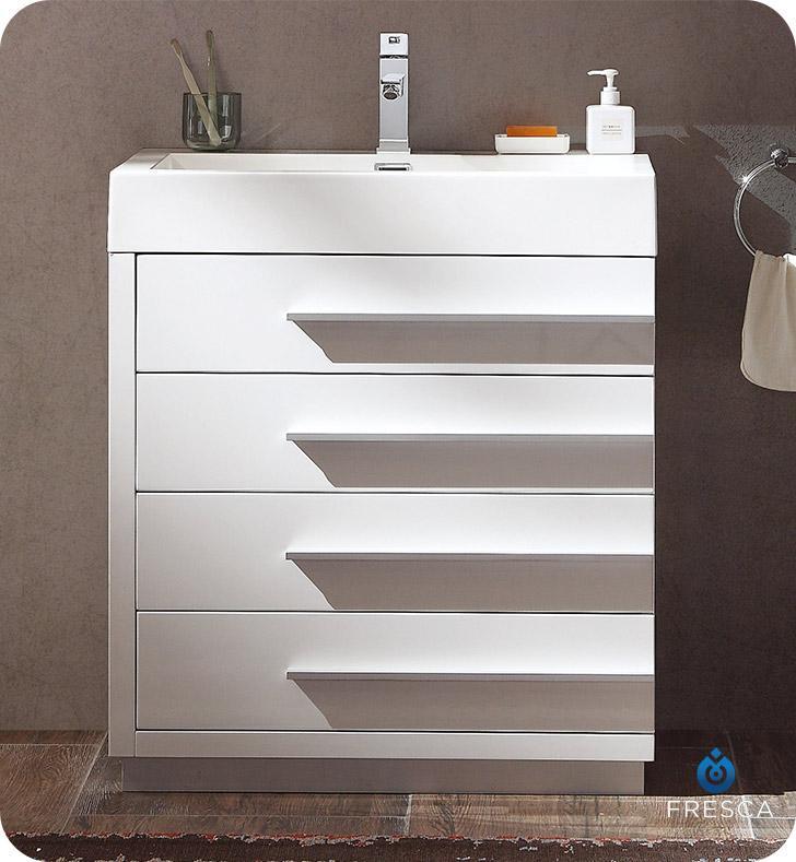 Fresca Livello 30" White Modern Bathroom Cabinet w/ Integrated Sink FCB8030WH-I
