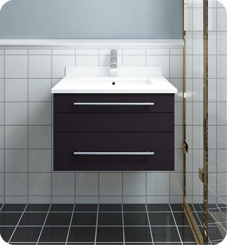 Image of Fresca Lucera 24" Espresso Wall Hung Modern Bathroom Cabinet w/ Top & Undermount Sink | FCB6124ES-UNS-CWH-U FCB6124ES-UNS-CWH-U