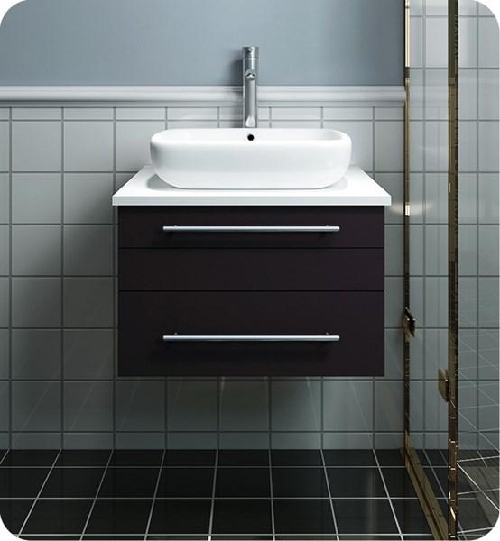 Fresca Lucera 24" Espresso Wall Hung Modern Bathroom Cabinet w/ Top & Vessel Sink | FCB6124ES-VSL-CWH-V