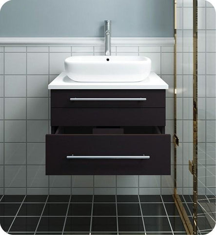 Image of Fresca Lucera 24" Espresso Wall Hung Modern Bathroom Cabinet w/ Top & Vessel Sink | FCB6124ES-VSL-CWH-V